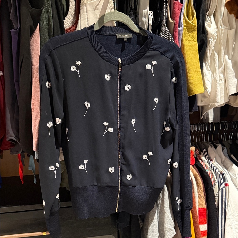 Ted Baker Navy Zip-Up Cardigan with Embroidery